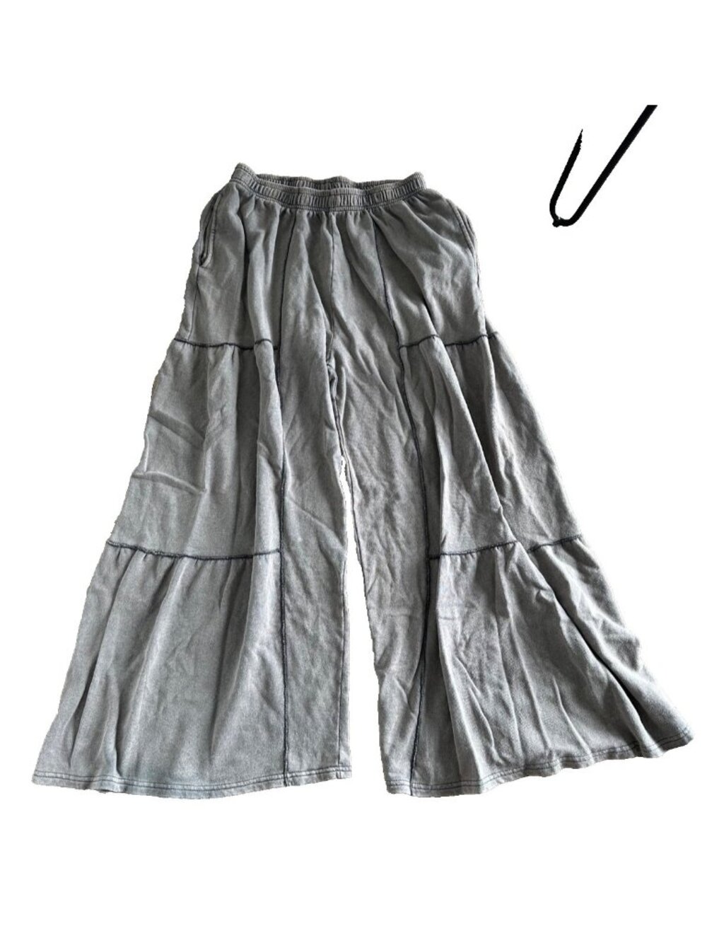 Yak & Yeti Womens L/XL Wide Leg Pull on Grey Sweatpants Pockets Lounge Boho